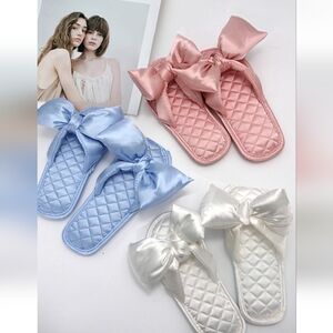 🆕🎀 Satin Puffy Bow Slippers - Pink, Blue, White